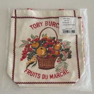 Tory Burch Cream Tote with Fruit Basket Design